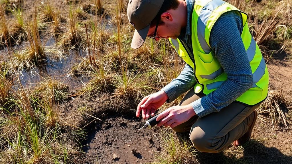 Environmental engineer taking groundwater samples in the field